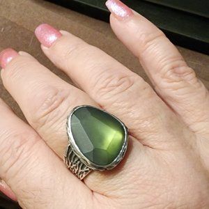 Silpada oxidized sterling silver, green glass, ring size 10